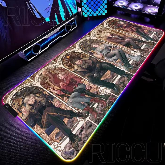 Tapis de souris RGB XXL HD grand format pour jeux vidéo, antidérapant, en caoutchouc, durable, avec LED, pour clavier, ordinateur portable, accessoires PC, tapis de bureau, Resident Evil Requiem