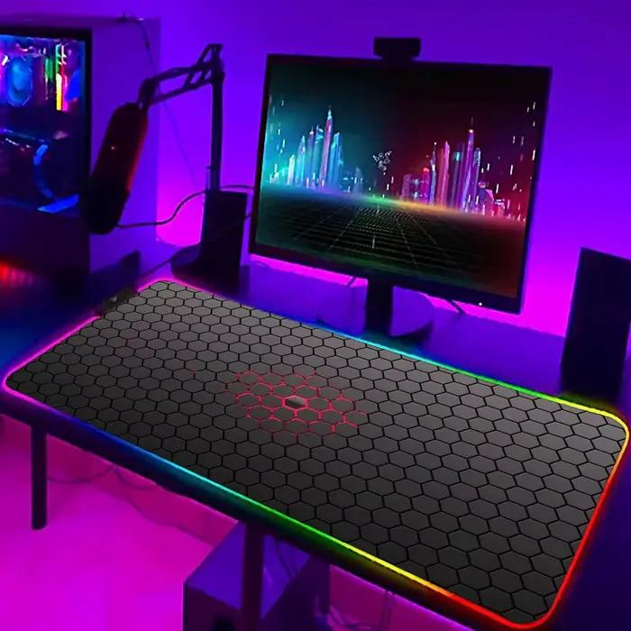 Tapis de souris d'art géométrique XXL RGB tapis de souris de jeu HD accessoires de joueur grand tapis de souris lumière LED tapis d'ordinateur avec rétro-éclairage