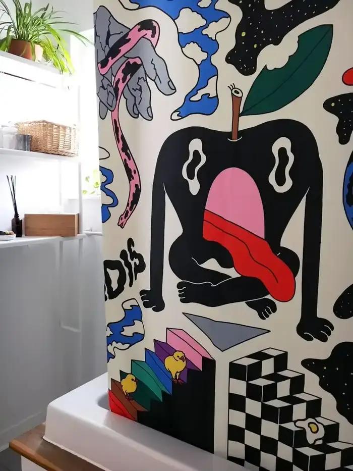 Rideau de douche avec illustration d'art local
