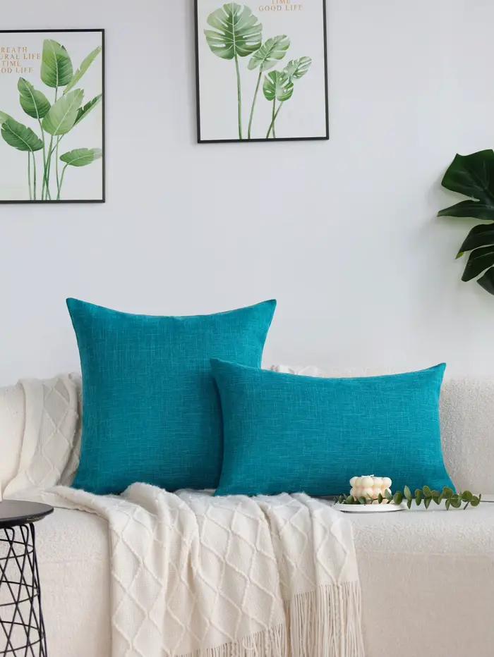 Juste de coussin en lin bleu lac pour la maison