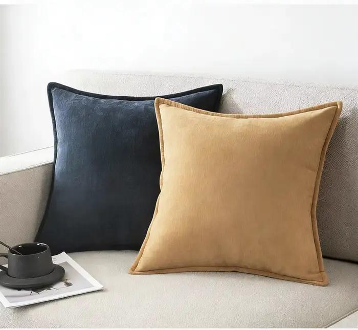 Housses de coussin vert printanier à bords doublement surpiqués en chenille moderne