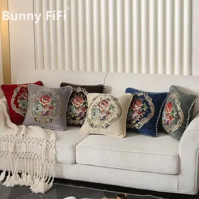 Housse de coussin à fleurs Folk personnalisée, 45x45cm, décorations Jacquard brodées pour la maison, frontière, taies d'oreiller, coussins décoratifs pour lit