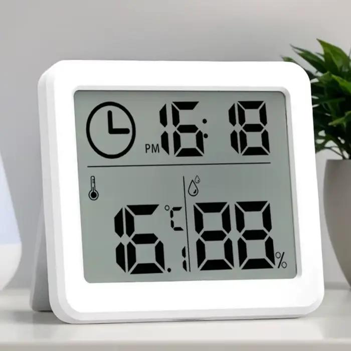 Horloge numérique avec affichage de la température et de l'humidité, horloge murale de bureau électronique pour la maison, la cuisine, le bureau, la salle de bain, les voyages, décoration de la maison