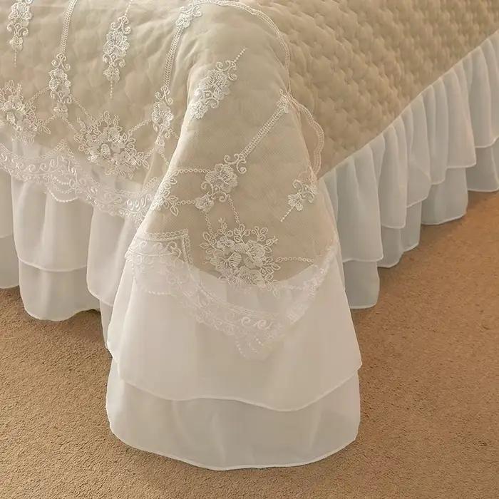 Jupe de lit en dentelle matelassée épaisse de couleur unie