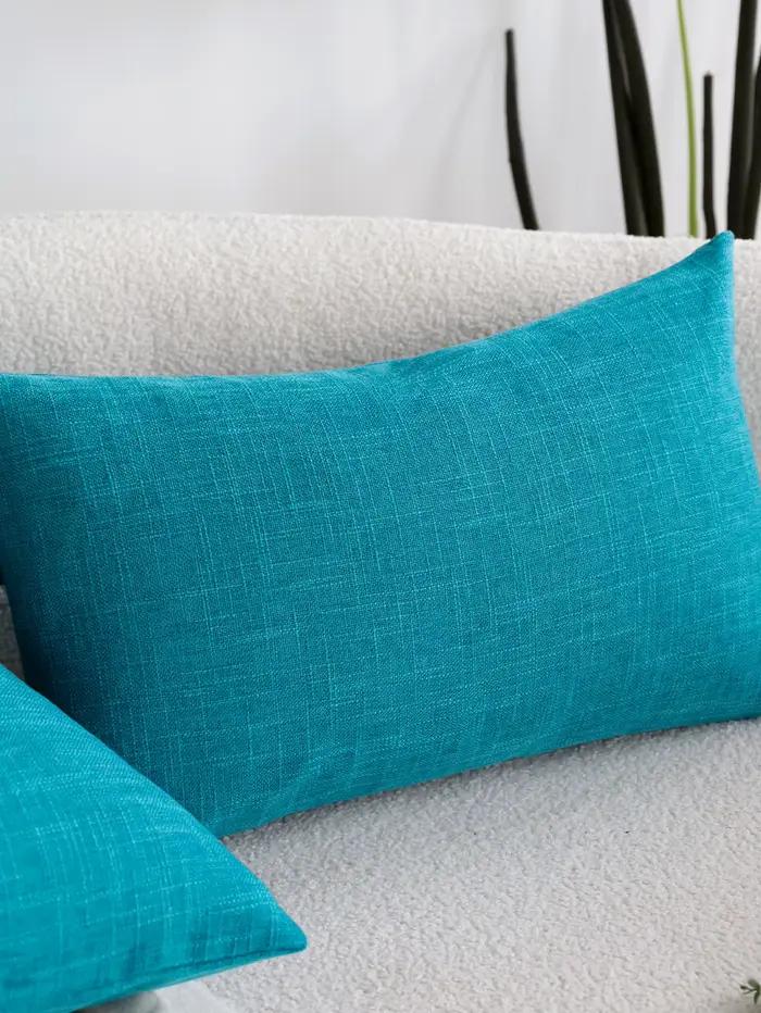 Juste de coussin en lin bleu lac pour la maison