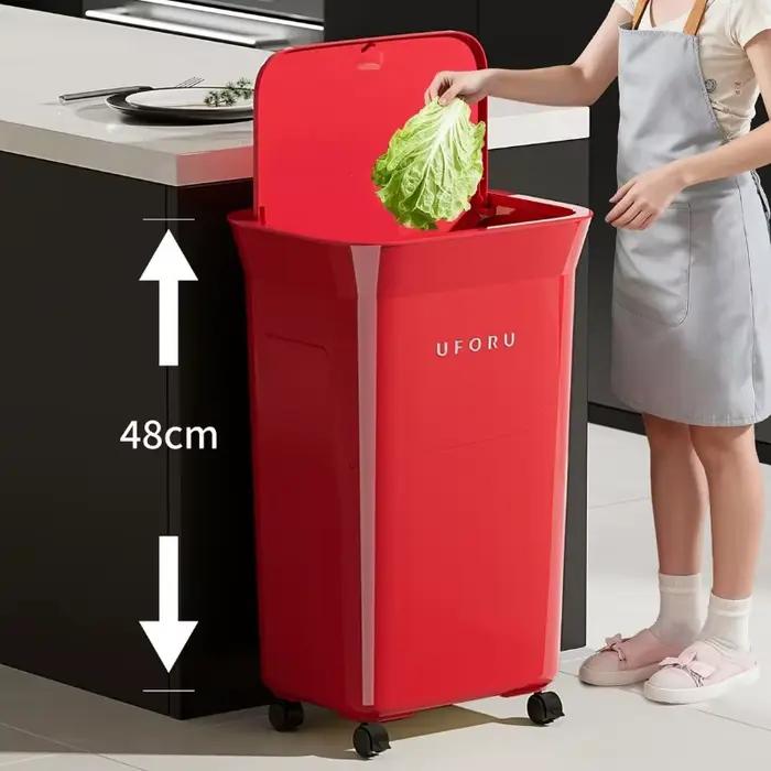 Grande poubelle de cuisine 35L pour déchets alimentaires avec roulettes, poubelle portable anti-odeur, poubelle de luxe pour la maison