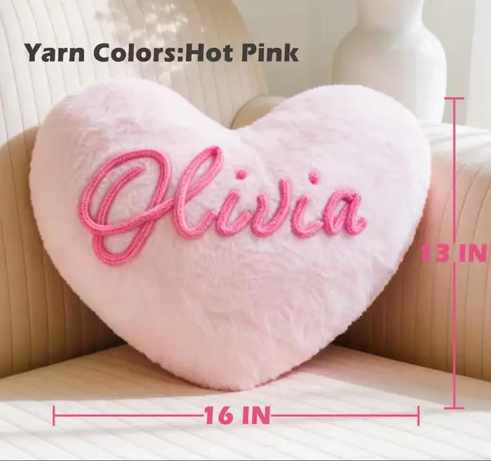 Coussin en peluche personnalisé en forme de cœur, doux, personnalisable, décoration de chambre d'enfant, cadeau en forme de cœur, souvenir personnalisable