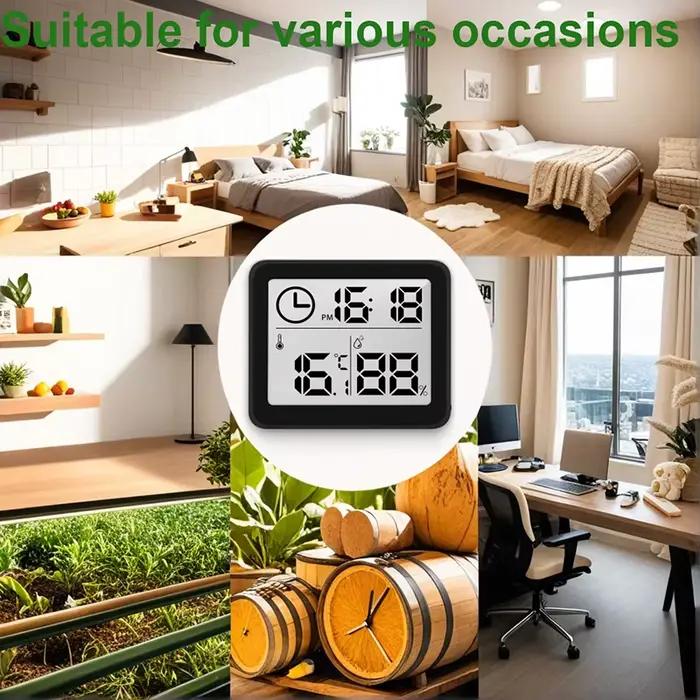 Horloge numérique avec affichage de la température et de l'humidité, horloge murale de bureau électronique pour la maison, la cuisine, le bureau, la salle de bain, les voyages, décoration de la maison