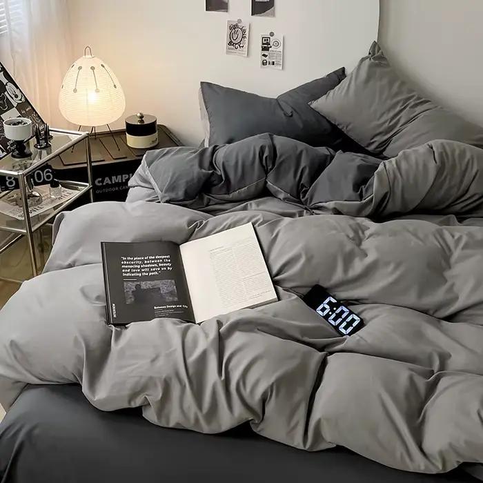 Parure de lit en microfibre brossée de couleur unie