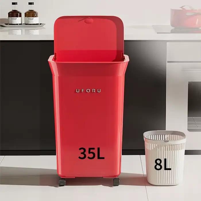 Grande poubelle de cuisine 35L pour déchets alimentaires avec roulettes, poubelle portable anti-odeur, poubelle de luxe pour la maison