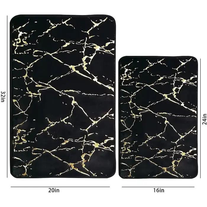 Tapis de bain antidérapants en marbre noir et or