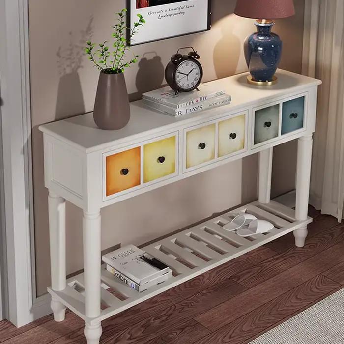 Meuble à chaussures vintage en bois massif avec tiroirs, armoire de style mid-century, meubles de rangement colorés pour chambre et couloir