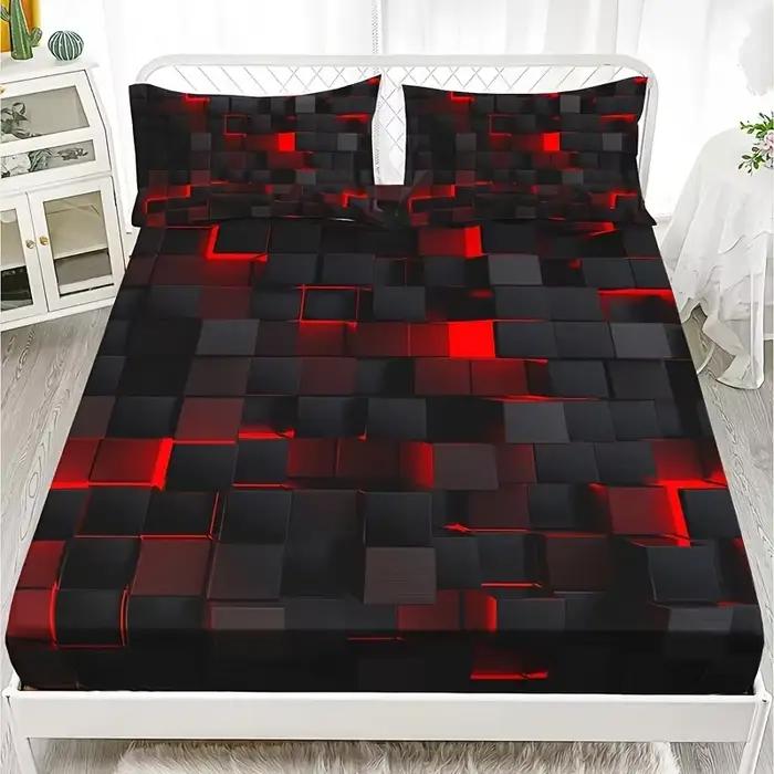 Ensemble de draps ajustés à carreaux rouges inspirés de la technologie de la mode