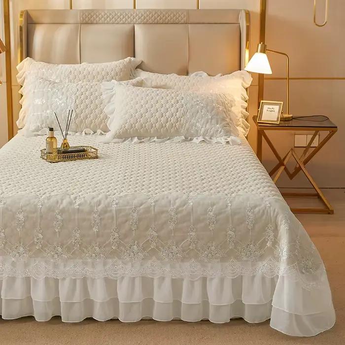 Jupe de lit en dentelle matelassée épaisse de couleur unie