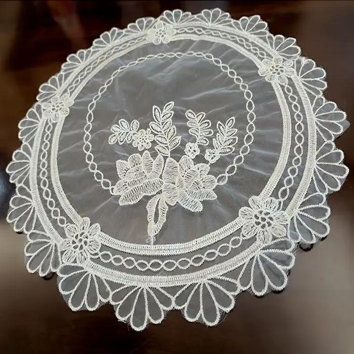 Tapis de plateau européen transparent, broderie en dentelle, serviette de table, décoration d'hôtel, nappe blanche ronde, accent de décoration intérieure