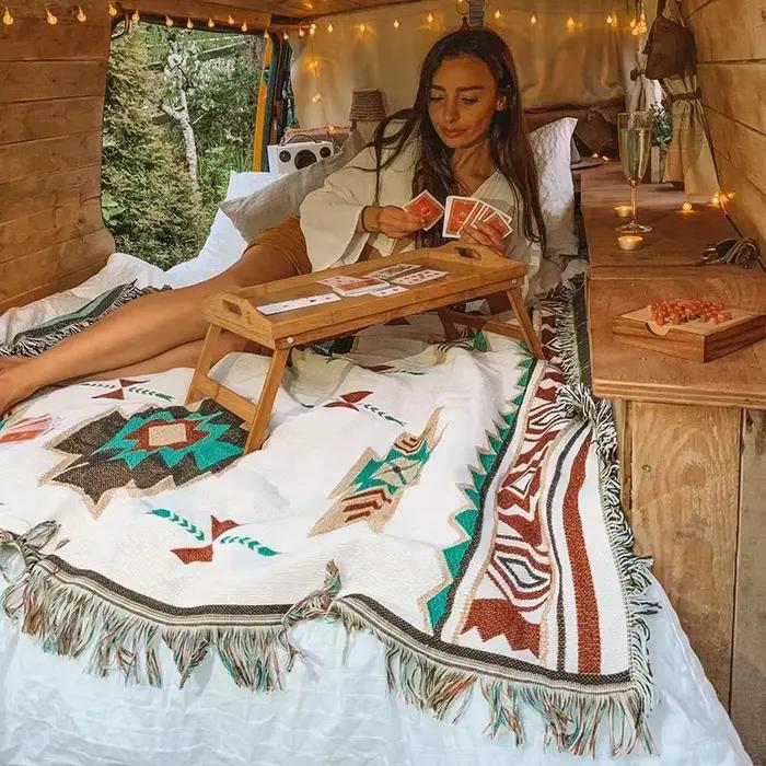 Rétro Plaid hiver coton lin tissé ligne couverture canapé serviette tricot épaissi chaud tapis bohème Boho jeter voyage couvre-lit