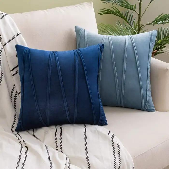 Juste de coussin en velours bleu pour canapé