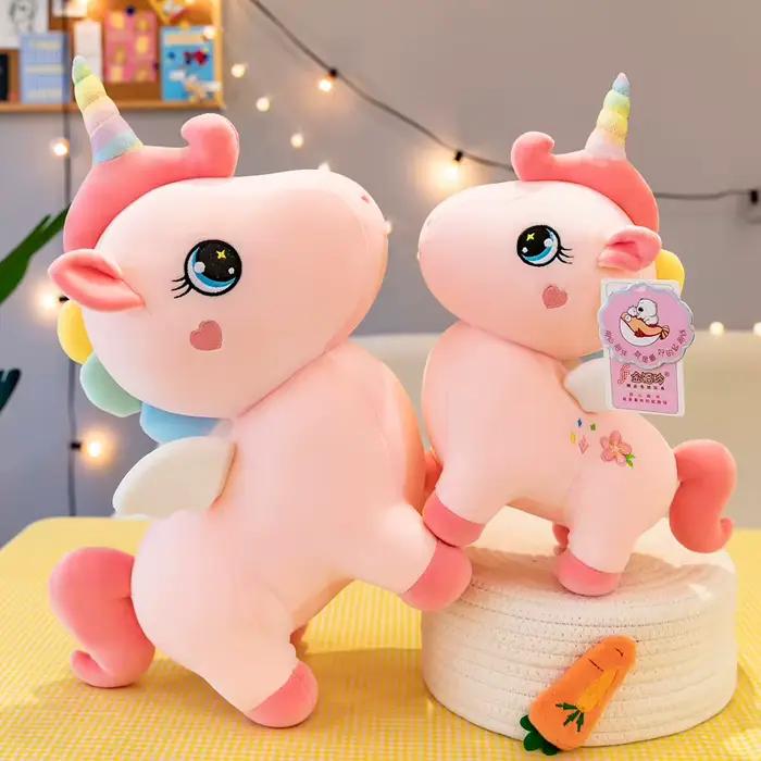 Peluche licorne rose mignonne avec ailes, poupée douce, animaux Kawaii, princesse, dessin animé, coussin, cadeau d'anniversaire pour fille