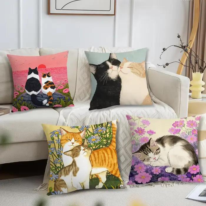 Housse de coussin motif chaton mignon et fleur