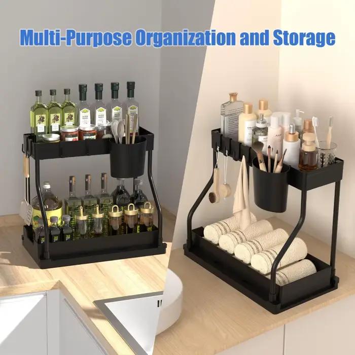 Organisateur sous évier de salle de bain, rangement multi-niveaux pour tiroirs de cuisine, étagère à épices et articles divers pour la maison