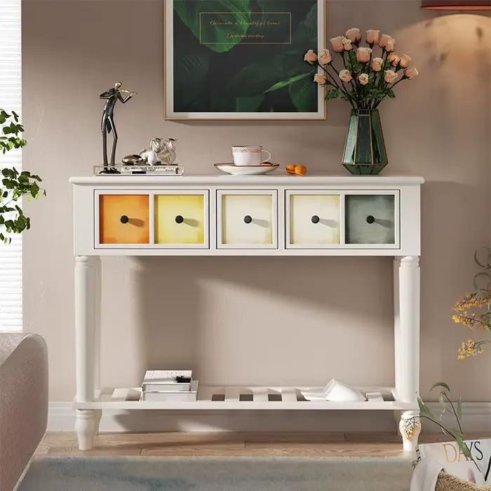 Meuble à chaussures vintage en bois massif avec tiroirs, armoire de style mid-century, meubles de rangement colorés pour chambre et couloir