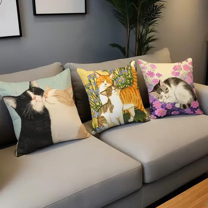 Housse de coussin à fleurs pour chaton mignon