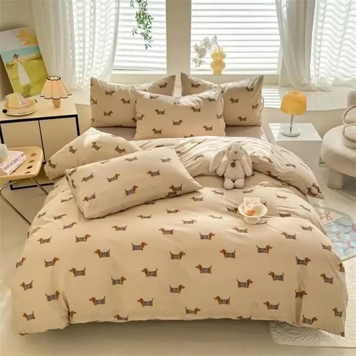 Parures de lit style floral en coton lavé doux pour lit simple/grand/king size