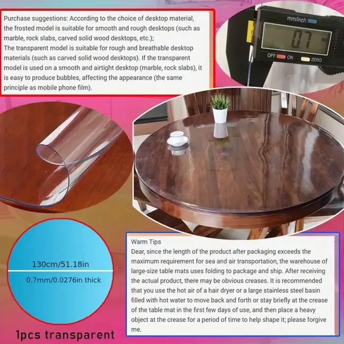 Nappe ronde transparente en PVC 120/130/140cm, nappe de table à manger transparente, imperméable, résistante à l'huile, protection de meubles en verre souple