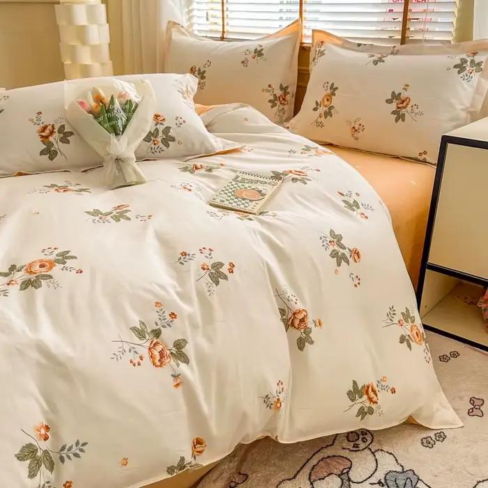 Parure de lit vintage à motif floral rose 100 % coton