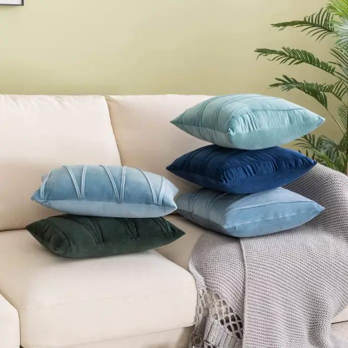 Juste de coussin en velours bleu pour canapé