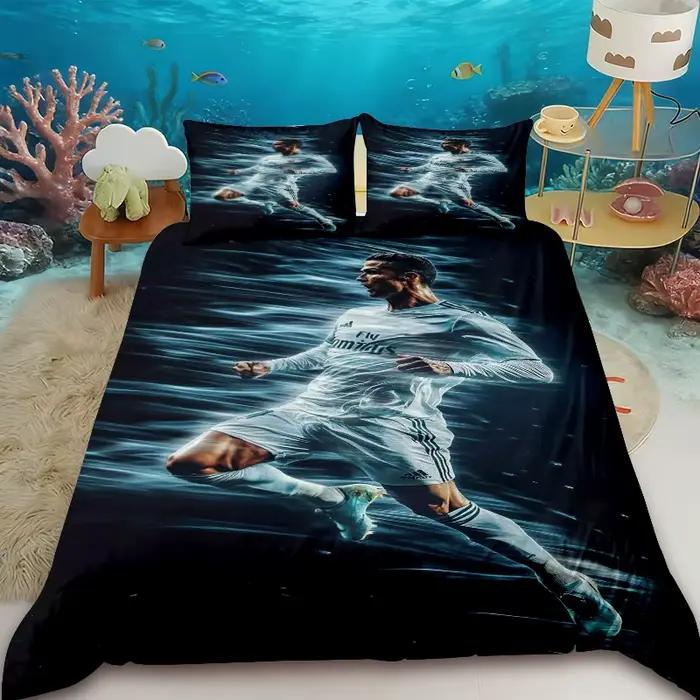 Housse de couette FashionFootball Star R-Ronaldo, ensemble de literie imprimé, housse de couette, couette, pour jeunes, filles, garçons, cadeau d'anniversaire