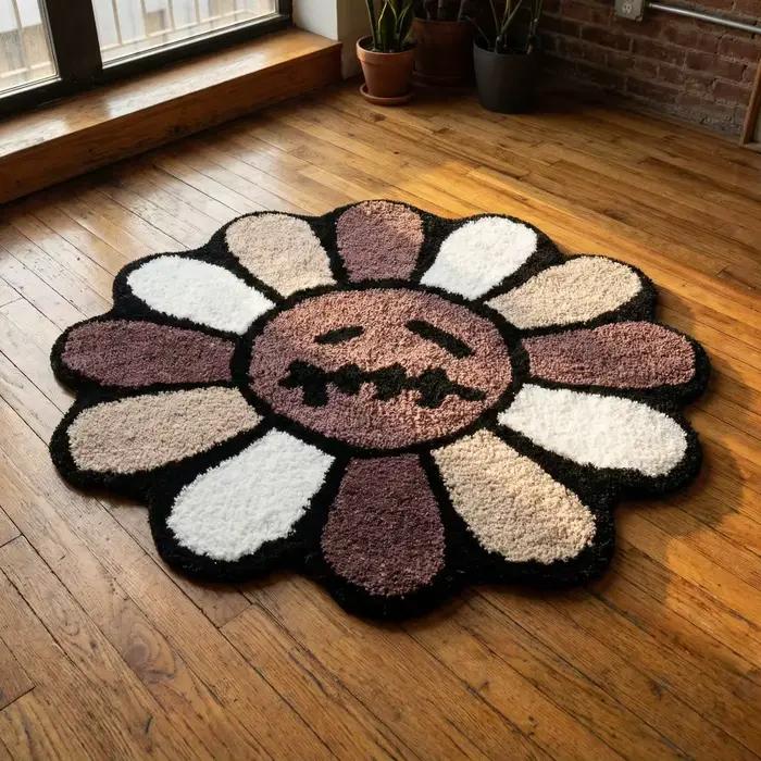 Tapis touffeté tournesol, tapis antidérapant esthétique pour salle de bain, tapis à motif fleur de cactus, tapis de chambre, ornement décoratif pour salon