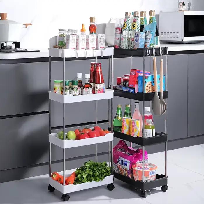 Support de rangement multifonction pour salle de bain, 3/4 couches, avec roulettes, organisateur de produits d'hygiène alimentaire, chariot de rangement pour salon et cuisine