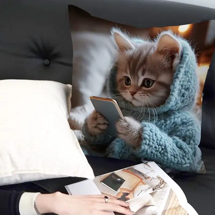 Chaton mignon dans une taie d'oreiller à capuche : confortable et adorable pour votre maison! Housse de coussin de