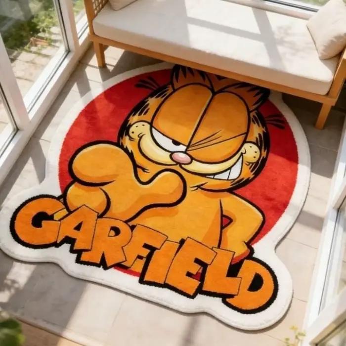 Tapis mignon de dessin animé Garfield, kawaii, pour chambre de garçons et de filles, salon, chevet, tapis en polaire corail, marchandises d'anime en gros