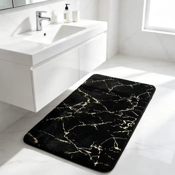 Tapis de bain antidérapants en marbre noir et or