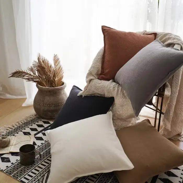 Housse de coussin de canapé en coton et lin