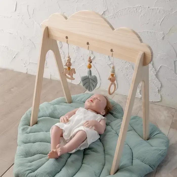 Produit d'activité de gymnastique pour bébé, cadre de gymnastique en bois, tapis d'activité pour nouveau-né, feuille de gymnastique, tapis rampant en coton, pendentif étoile nuage suspendu, jouets pou