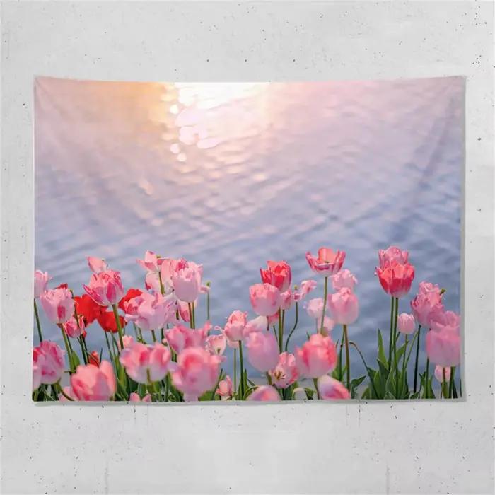 VIKAMA Tapisserie panoramique en forme de tulipe pour salon et chambre à coucher, décoration murale chaleureuse et curative, atmosphère inspirée de Instagram
