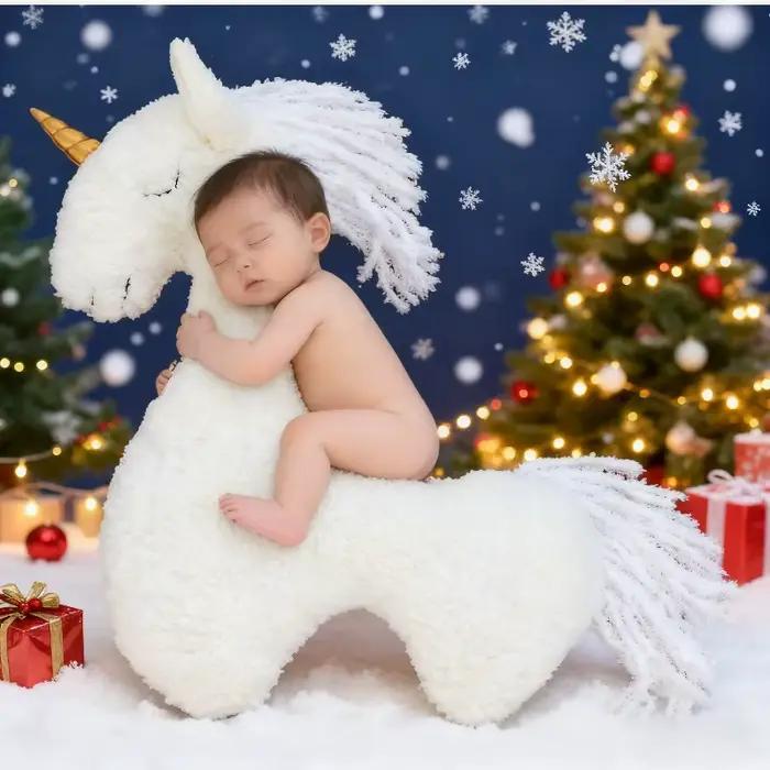 Oreiller de pose licorne pour photographie de nouveau-né, ensemble de coussin et couverture de cheval en peluche douce, accessoire de décoration d'arrière-plan de Studio Photo pour bébé