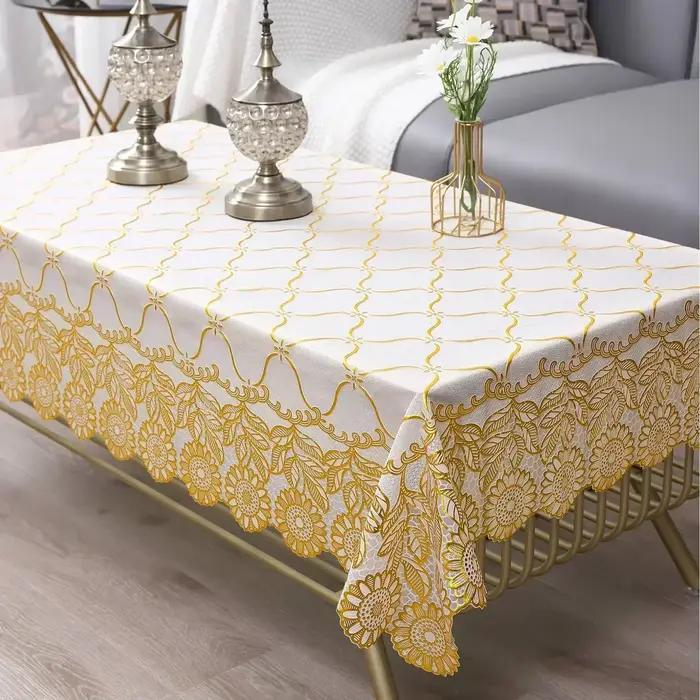 Nouvelle nappe dorée de Style européen, imperméable, résistante à l'huile et aux brûlures, tapis de Table basse rectangulaire