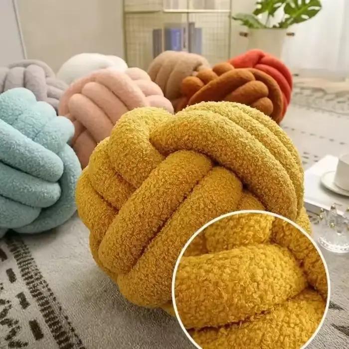 Oreiller boule tissé, coussin noué avec dossier en forme