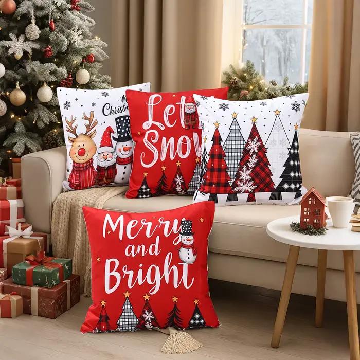 4 pièces joyeux noël housse de coussin décorations pour la maison 2025 ornement de noël taie d'oreiller cadeaux de noël Navidad cadeaux du nouvel an 2026