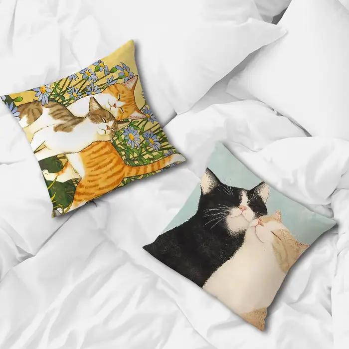 Housse de coussin motif chaton mignon et fleur