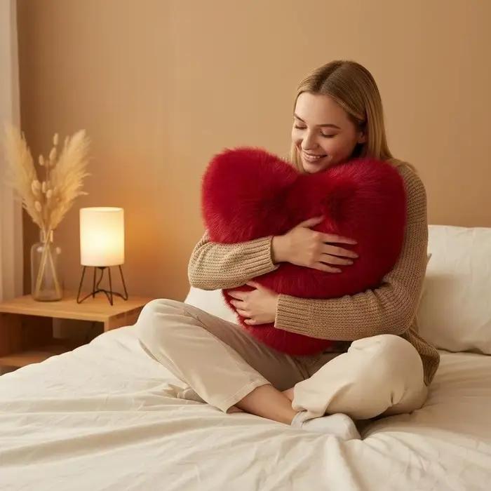 Coussin en forme de cœur en fausse fourrure de renard