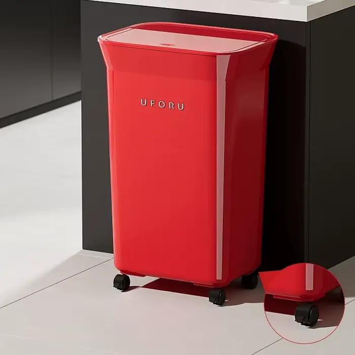 Grande poubelle de cuisine 35L pour déchets alimentaires avec roulettes, poubelle portable anti-odeur, poubelle de luxe pour la maison