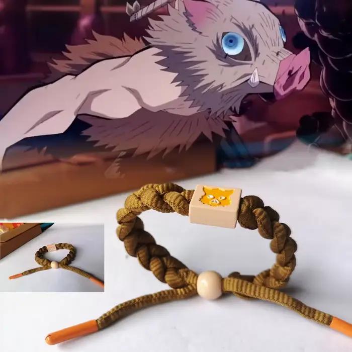 Bracelet de Cosplay Anime Kamado Tanjiro, Kamado Nezuko, tricoté à la main, accessoires de Couple, cadeau de noël