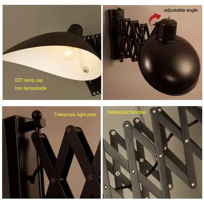 Applique Murale Rétractable en Fer de Style Industriel, Luminaire Décoratif d'Nik, Idéal pour un Loft, un Salon, une Salle à Manger, une Chambre à Coucher ou un Couloir
