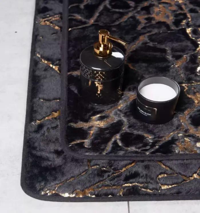 Tapis de bain antidérapants en marbre noir et or