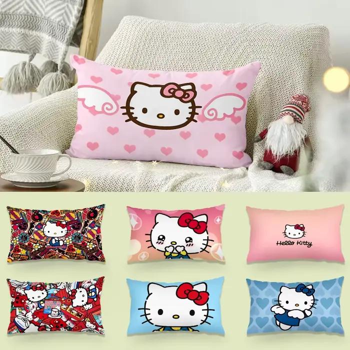 Dessin animé mignon Hello Kitty taies d'oreiller dessin animé canapé décoratif maison Double face impression courte en peluche mignon housse de coussin